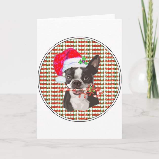 Cartes Pour Fêtes Annuelles Noël de Boston Terrier (Devant)