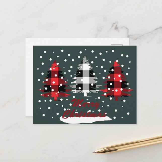 Cartes Pour Fêtes Annuelles noël de buffalo plaid (Devant/Arrière en situation)