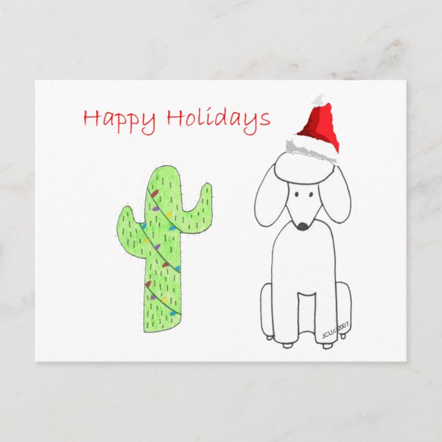 Cartes Pour Fêtes Annuelles Noël de cactus de caniche (Devant)