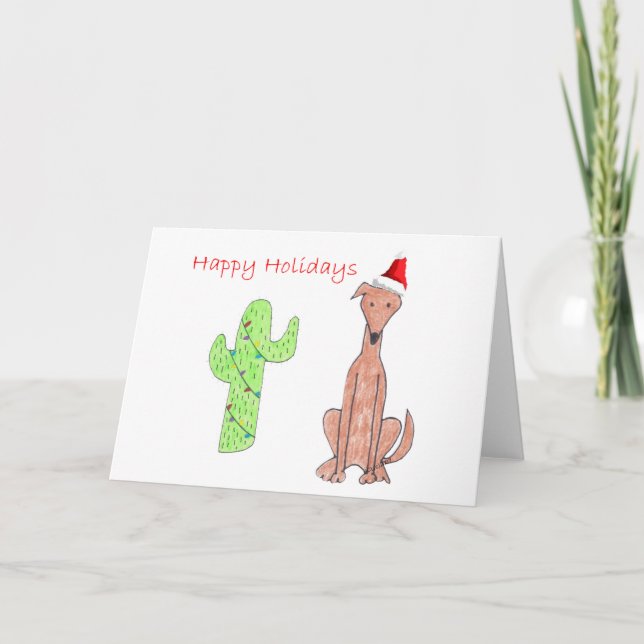 Cartes Pour Fêtes Annuelles Noël de cactus de faon de lévrier (Devant)