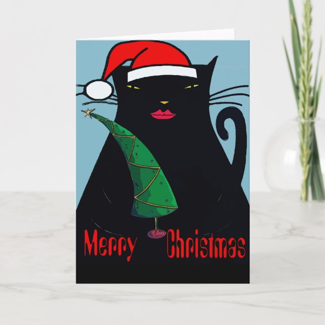 Cartes Pour Fêtes Annuelles Noël de chat noir (Devant)