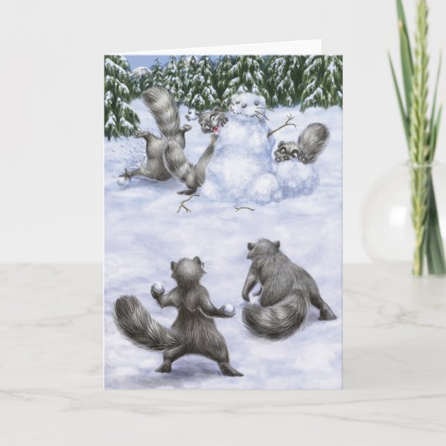 Cartes Pour Fêtes Annuelles Noël de côte ouest : Ratons laveurs (Devant)