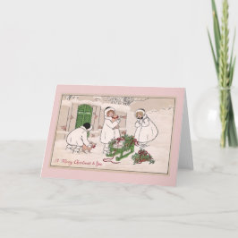 Cartes Pour Fêtes Annuelles Noël de cru de filles et de porcs d'animal