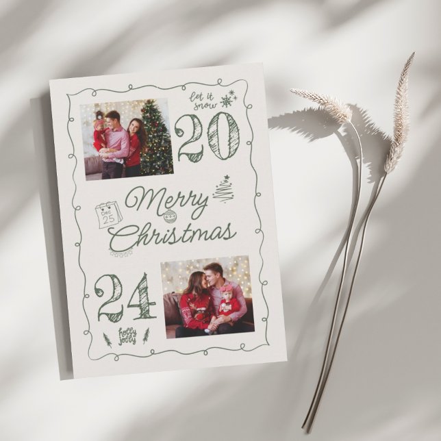 Cartes Pour Fêtes Annuelles Noël de doodle photo dessiné à la main (Créateur téléchargé)