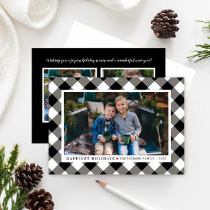 Cartes Pour Fêtes Annuelles Noël de famille à carreaux noir et blanc