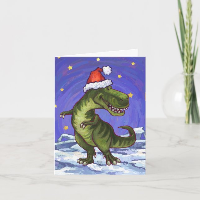 Cartes Pour Fêtes Annuelles Noël de fête de Tyrannosaurus (Devant)