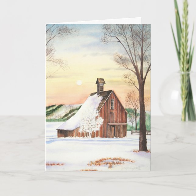 Cartes Pour Fêtes Annuelles Noël de grange d'hiver (Devant)