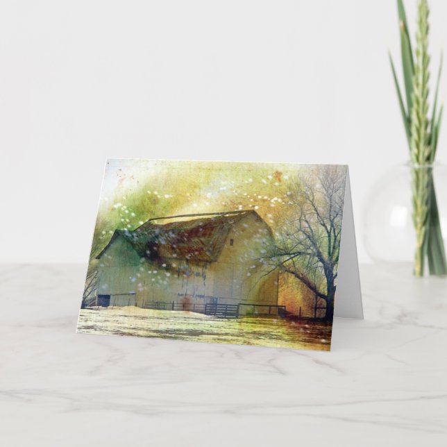 Cartes Pour Fêtes Annuelles Noël de grange d'hiver Joyeux (Devant)