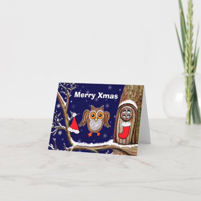 Cartes Pour Fêtes Annuelles Noël de hibou (Devant)