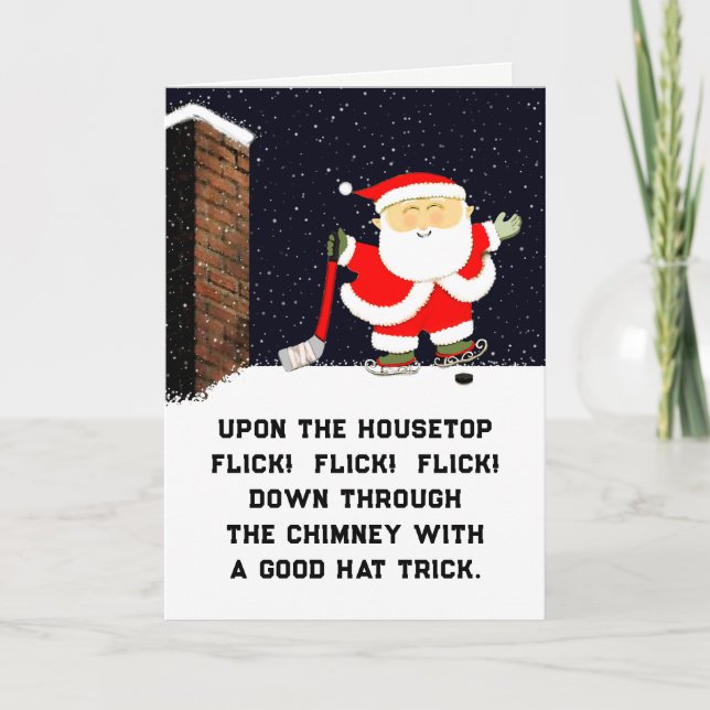 Cartes Pour Fêtes Annuelles Noël de hockey amusant (Devant)