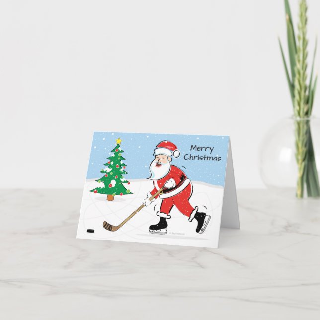 Cartes Pour Fêtes Annuelles Noël de Hockey Père Noël (Devant)