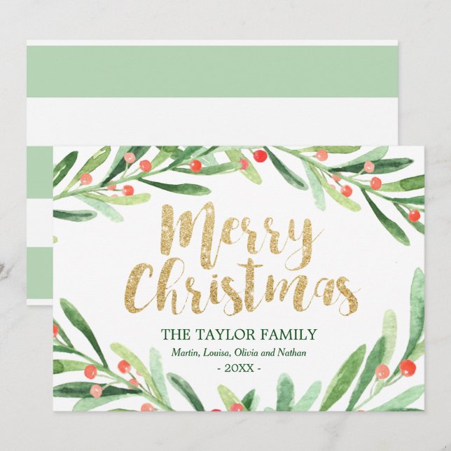 Cartes Pour Fêtes Annuelles Noël de Holly Wreath (Devant / Derrière)