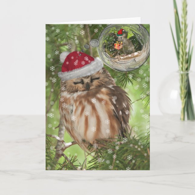 Cartes Pour Fêtes Annuelles Noël de la Chouette brune du Nord (Devant)