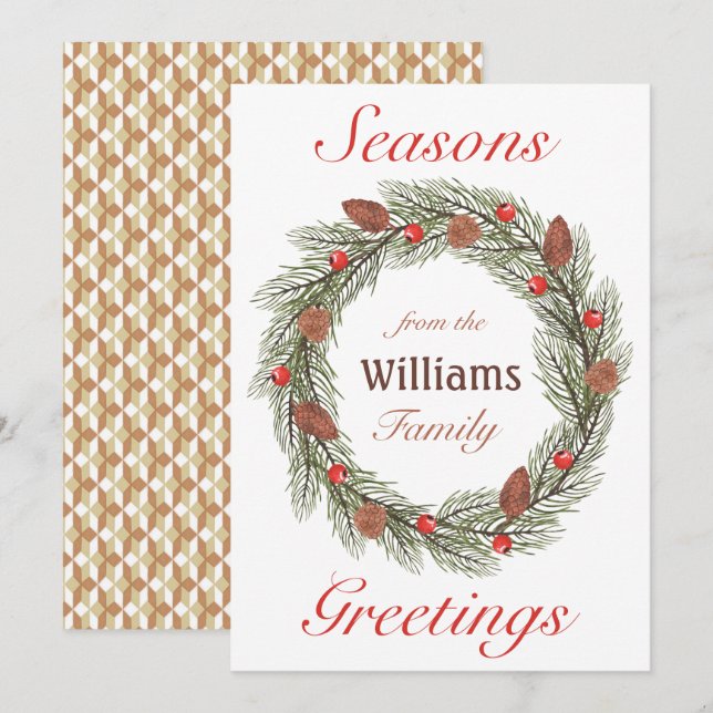 Cartes Pour Fêtes Annuelles Noël de la couronne d'aquarelle Joyeuses Fêtes (Devant / Derrière)