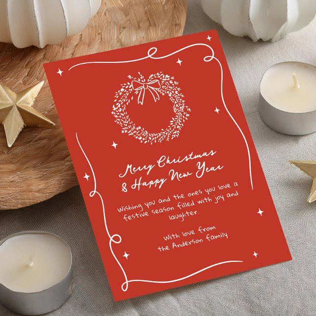 Cartes Pour Fêtes Annuelles Noël de la couronne de gribouillis rustique (Créateur téléchargé)