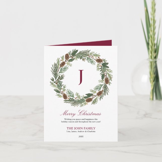 Cartes Pour Fêtes Annuelles Noël de la couronne de pin rustique (Devant)