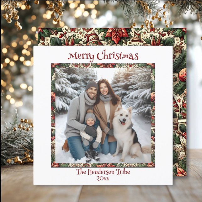Cartes Pour Fêtes Annuelles Noël de la famille Bourgogne et or (Créateur téléchargé)