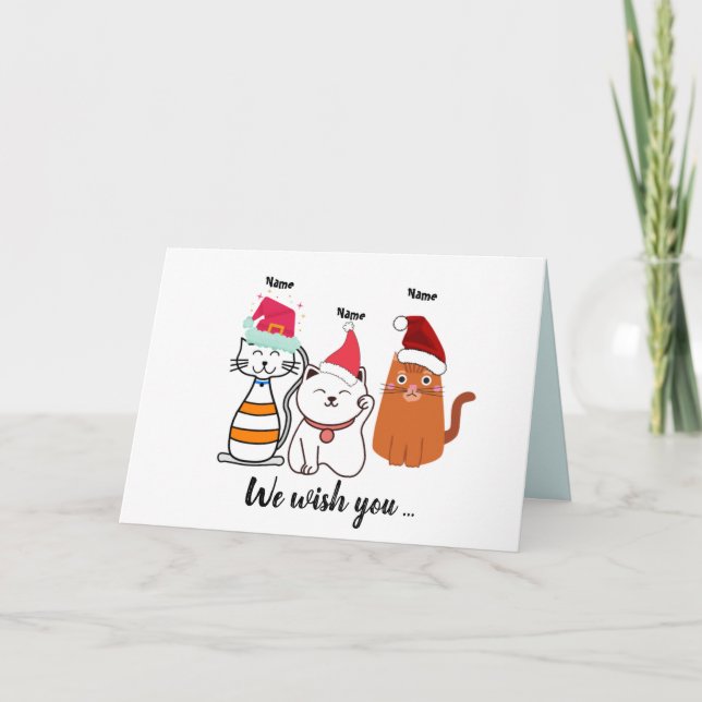 Cartes Pour Fêtes Annuelles Noël de la famille des chats mignons (Devant)