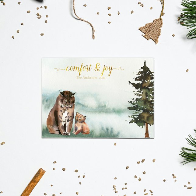 Cartes Pour Fêtes Annuelles Noël de la famille Russe Lynx (Créateur téléchargé)