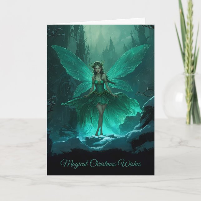 Cartes Pour Fêtes Annuelles Noël de la forêt d'hiver verte enchantée (Devant)