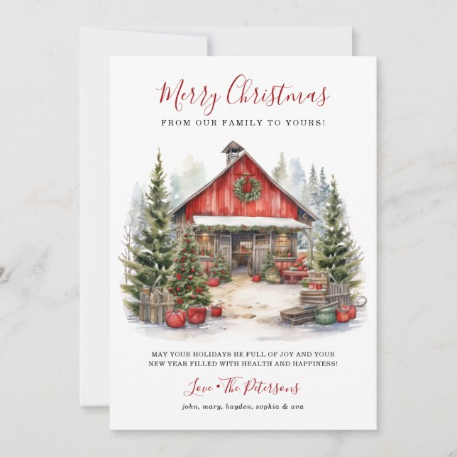 Cartes Pour Fêtes Annuelles Noël de la grange d'hiver rustique (Devant)