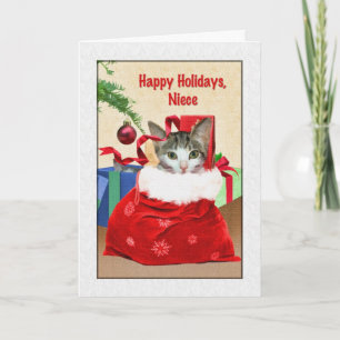 Cartes Pour Fêtes Annuelles Noël de la nièce, chat sous l'arbre