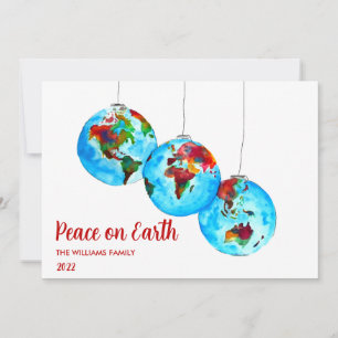Cartes Pour Fêtes Annuelles Noël de la paix sur Terre aquarelle rouge
