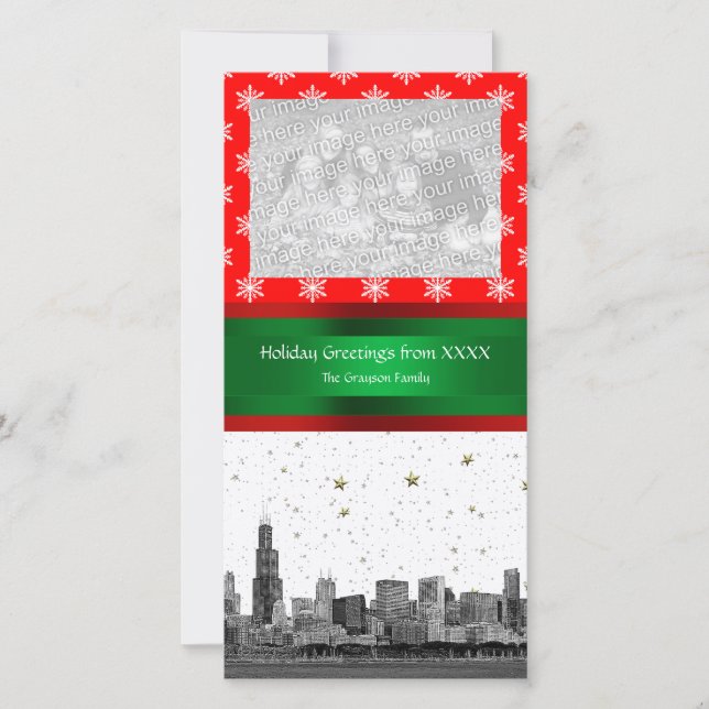 Cartes Pour Fêtes Annuelles Noël de la Red Snowflon de Chicago Skyline (Devant)