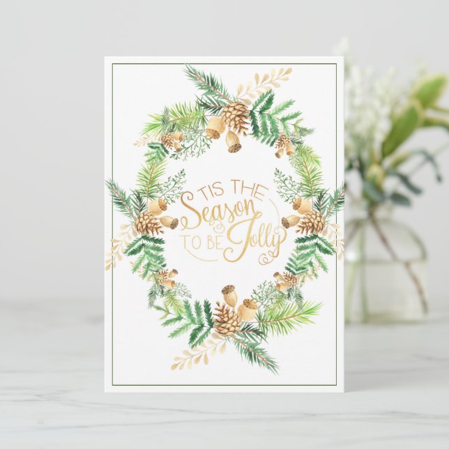Cartes Pour Fêtes Annuelles Noël de la saison Gold Pine (Debout devant)