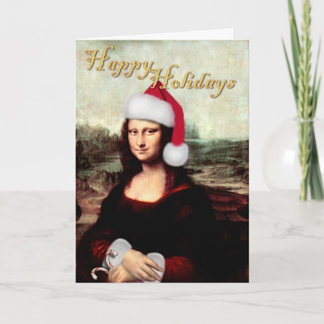 Cartes Pour Fêtes Annuelles Noël de Mona Lisa Santa Hat (Devant)