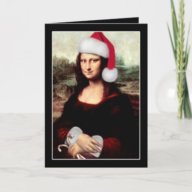 Cartes Pour Fêtes Annuelles Noël de Mona Lisa Santa Hat (Devant)