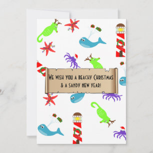 Cartes Pour Fêtes Annuelles Noël de plage et Nouvel An de sable Créatures mari