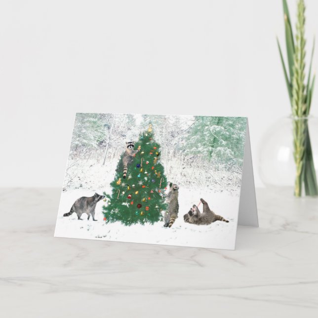 Cartes Pour Fêtes Annuelles Noël de raton laveur (Devant)