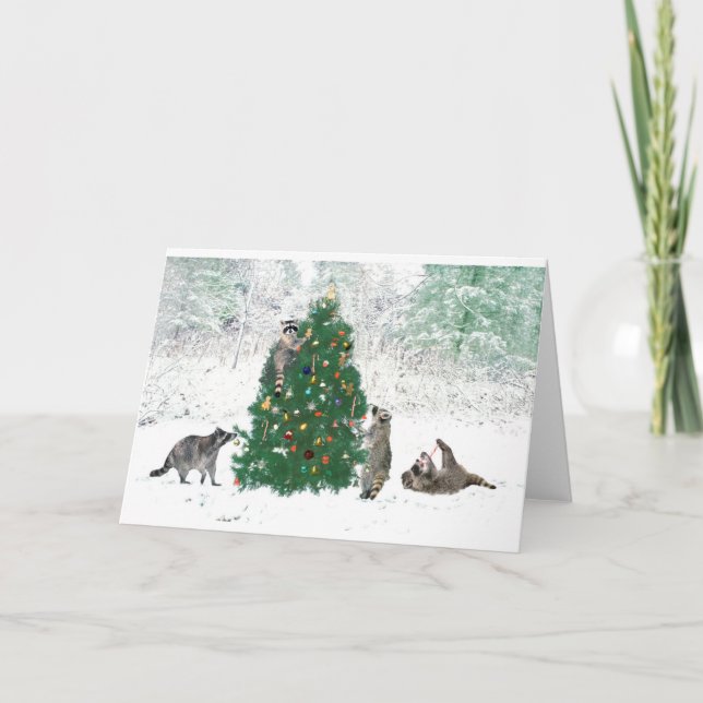 Cartes Pour Fêtes Annuelles Noël de raton laveur (Devant)