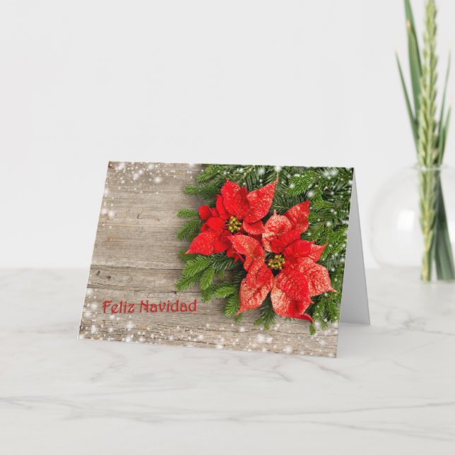 Cartes Pour Fêtes Annuelles Noël de Spanishn - arbre de Noël, poinsettia (Devant)