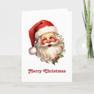 Cartes Pour Fêtes Annuelles Noël de style rétro Holly Jolly Santa Claus