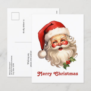 Cartes Pour Fêtes Annuelles Noël de style rétro Holly Jolly Santa Claus
