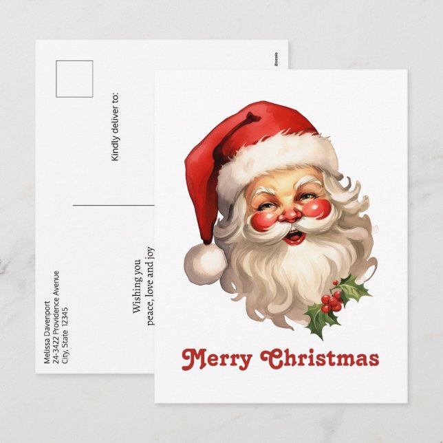 Cartes Pour Fêtes Annuelles Noël de style rétro Holly Jolly Santa Claus (Devant / Derrière)