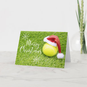 Cartes Pour Fêtes Annuelles Noël de tennis avec balle de tennis et chapeau de