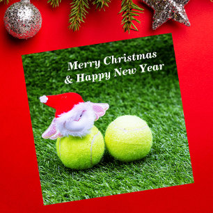 Cartes Pour Fêtes Annuelles Noël de tennis avec balle de tennis et le Père Noë