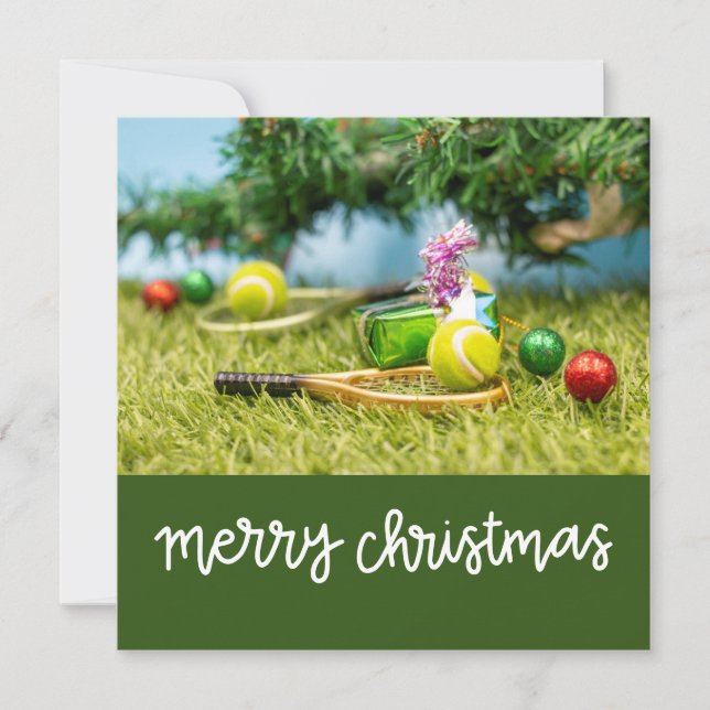 Cartes Pour Fêtes Annuelles Noël de tennis avec balle de tennis et ornements (Devant)