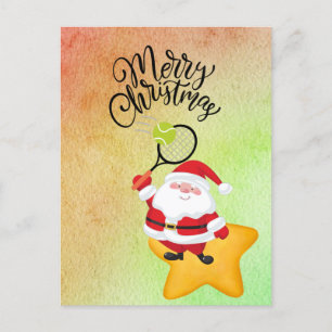 Cartes Pour Fêtes Annuelles Noël de tennis avec l'aquarelle du Père Noël