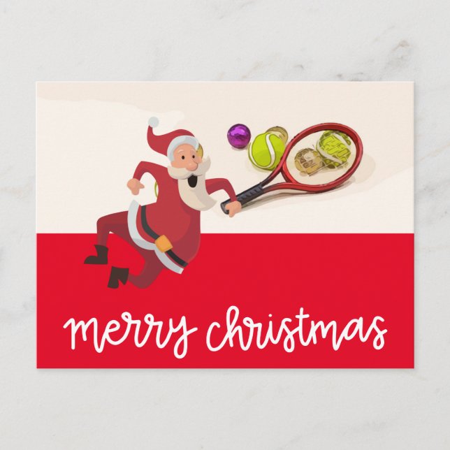 Cartes Pour Fêtes Annuelles Noël de tennis avec le Père Noël (Devant)