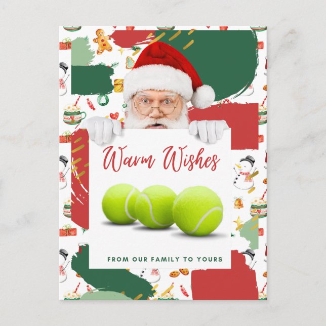 Cartes Pour Fêtes Annuelles Noël de tennis avec le Père Noël (Devant)