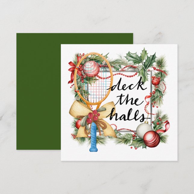 Cartes Pour Fêtes Annuelles Noël de tennis avec raquette (Devant / Derrière)