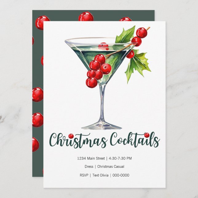 Cartes Pour Fêtes Annuelles Noël de vacances avec verre et baies (Devant / Derrière)