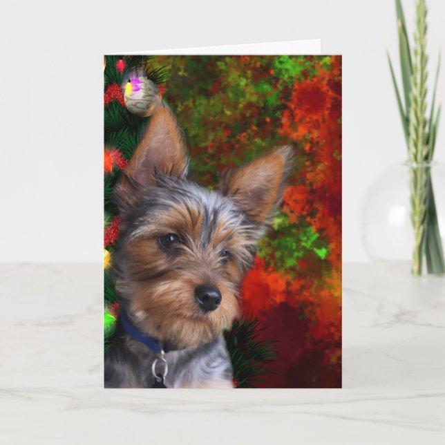 Cartes Pour Fêtes Annuelles Noël de Yorkie (Devant)