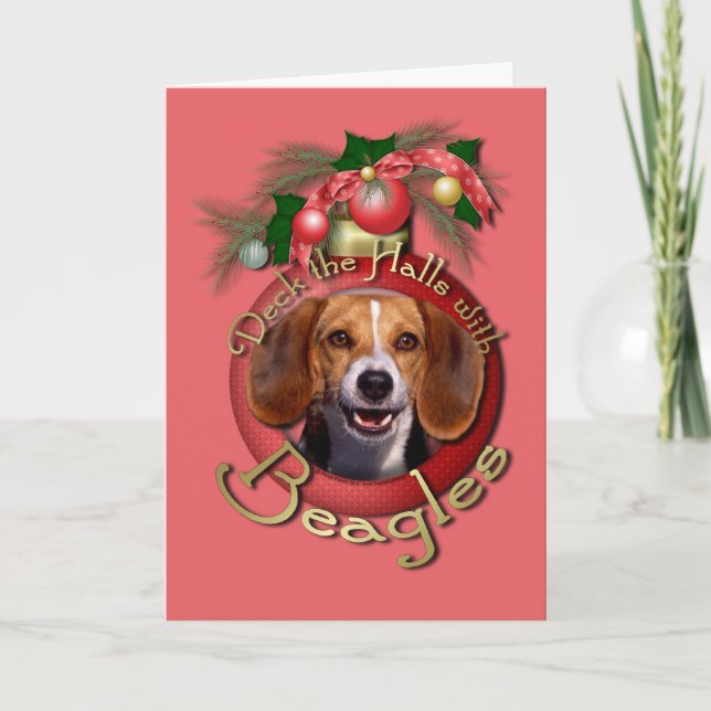 Cartes Pour Fêtes Annuelles Noël - Deck the Halls - Beagle (Devant)
