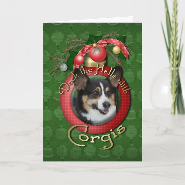 Cartes Pour Fêtes Annuelles Noël - Deck the Halls - Corgis (Devant)