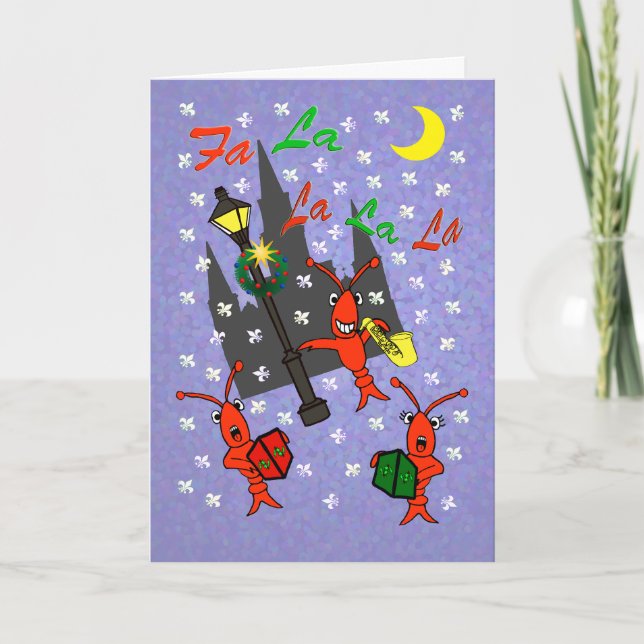 Cartes Pour Fêtes Annuelles Noël d'écrevisses de la Nouvelle-Orléans Caroling (Devant)
